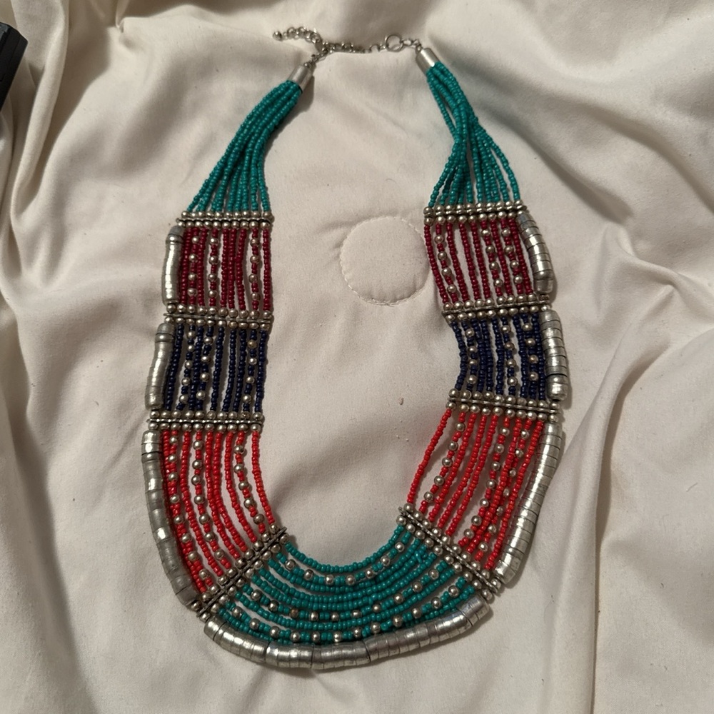 Multicolor Beaded Necklace with Silver Accents